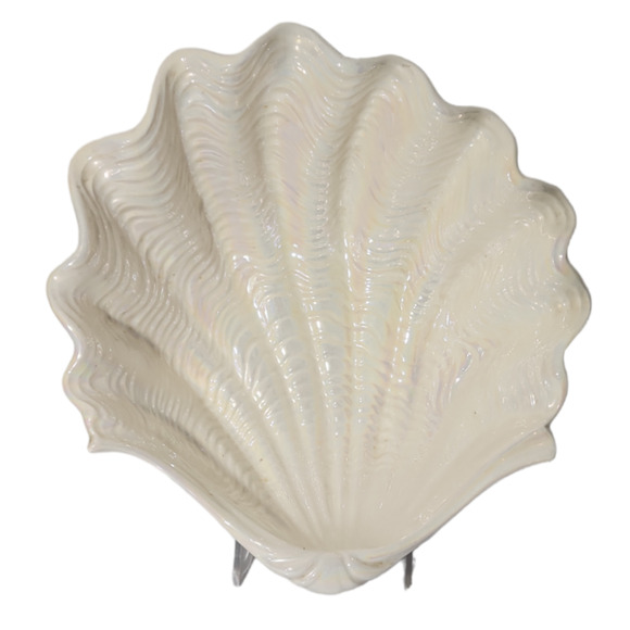 Vintage California Pottery Opalescent Scalloped Shell Bowl Dish Cream MCM - Picture 1 of 10